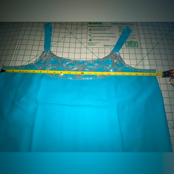 Turquoise/aqua formal 3 pc set, with silver geometric beading design, NWT, Sz 1X - Picture 10 of 16